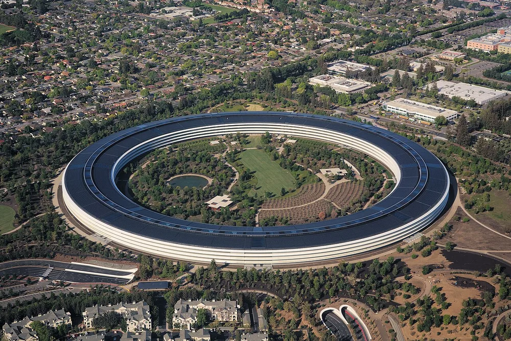 An aerial view of Apple Park in Cupertino.