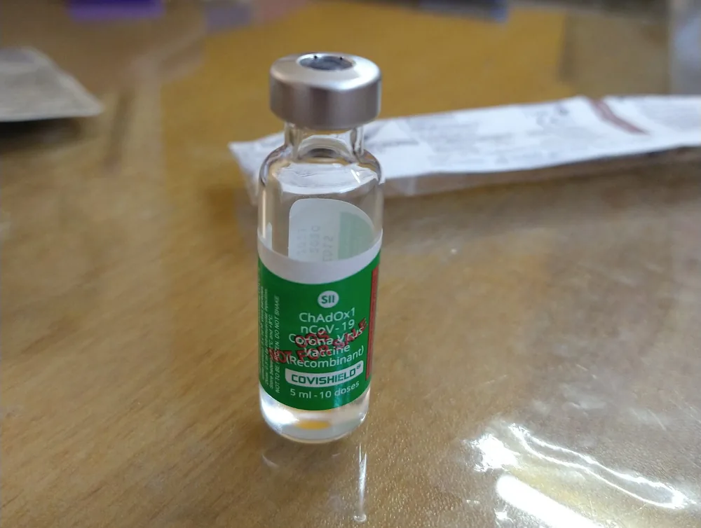 A vial of Covishield vaccine labelled SII.