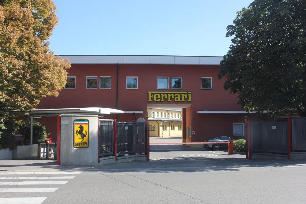 The entrance to Ferrari’s factory in Maranello.