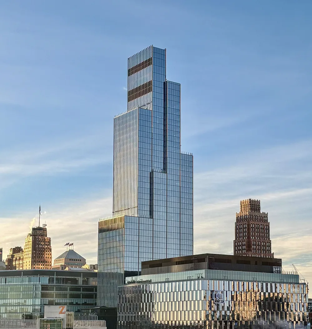 The Hudson’s Detroit tower and Block Building in downtown Detroit.
