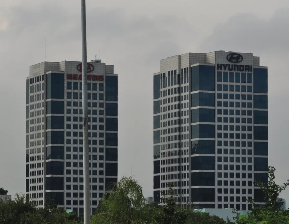 The Hyundai and Kia headquarters towers in Seoul.