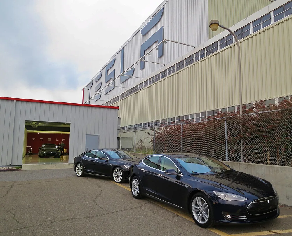 Tesla vehicles outside the factory.