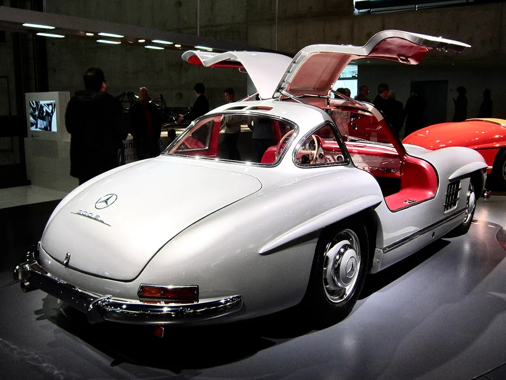 A Mercedes-Benz 300 SLR Uhlenhaut Coupé at the Mercedes-Benz Museum. Model reference photograph.