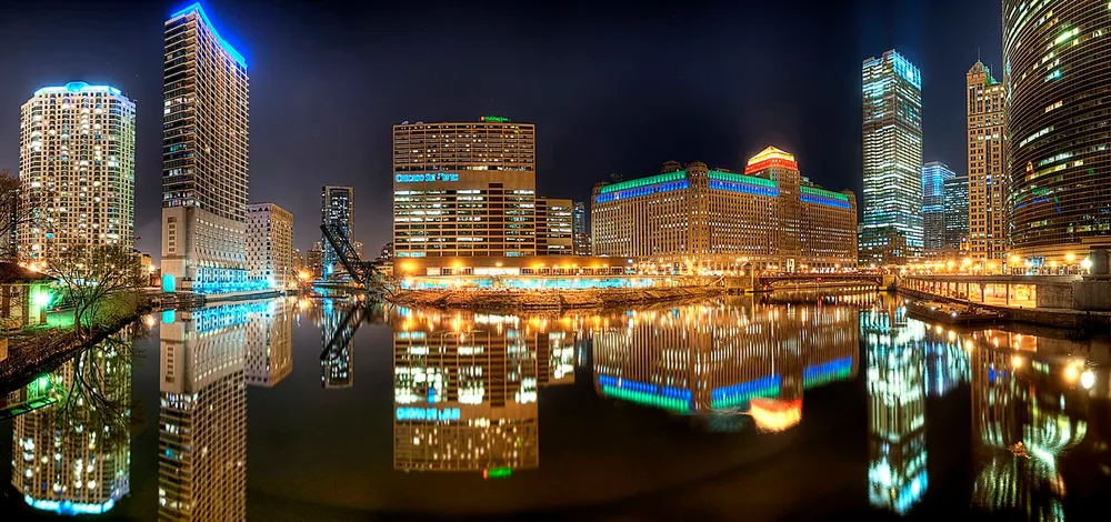 Chicago’s riverside buildings. City context for the Chicago-based property company, not a photograph of a Ventas-owned healthcare facility.